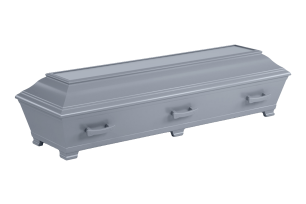 En blå kista med fyra handtag, placerad mot en vit bakgrund.